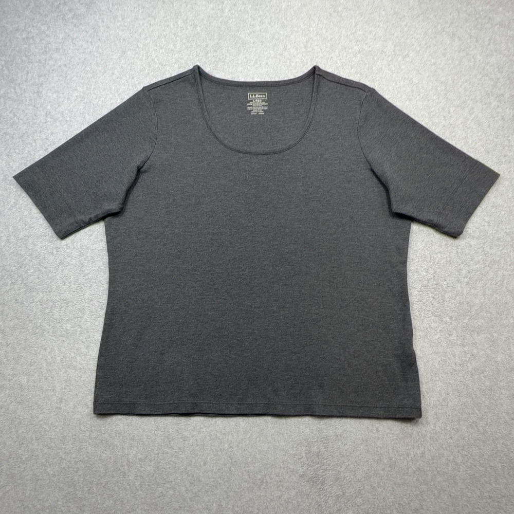 LL Bean Tee Shirt Womens Large Gray Short Sleeve Scoop Neck Supima Cotton Top
